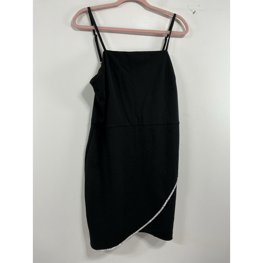 Junior Girls BYBY Pullover Mini Dress XL Black Lined Rhinestones Spaghetti Strap